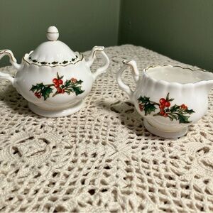 A Cup Of Christmas Cream & Sugar Set Waldman House Tom Hegg Hanson Bone China